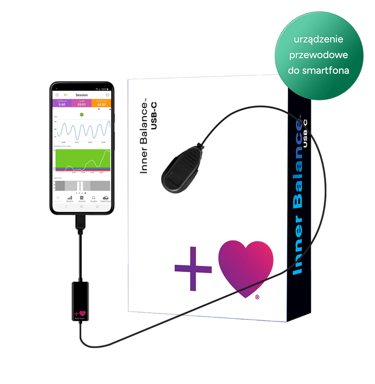HeartMath Inner Balance USB C czujnik pomiaru HRV w czasie rzeczywistym ...